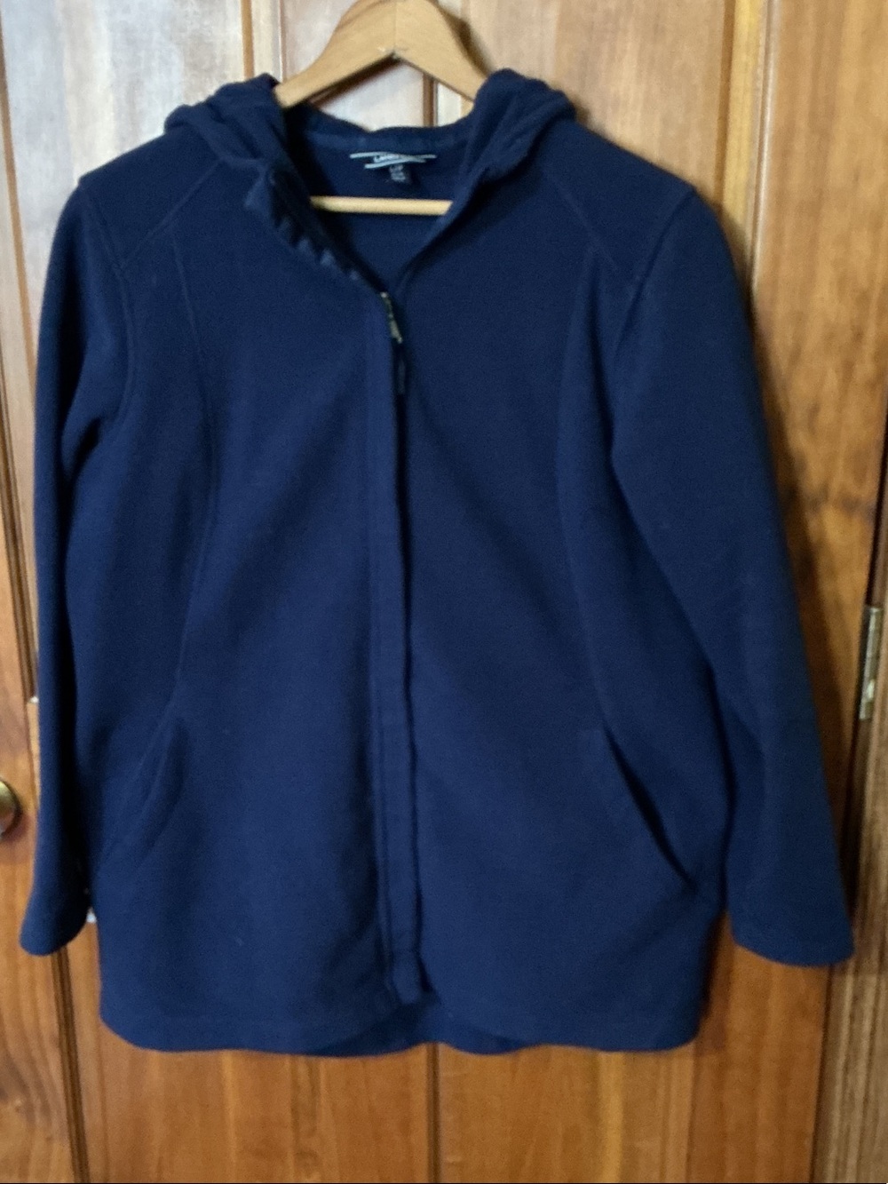Lands' End Navy Full-Zip Hooded Fleece Jacket